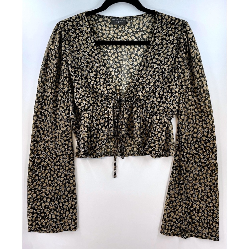 Dress Forum Floral Sheer Tie Front Crop Top Sz M Boho Cottagecore‎ Whimsigoth